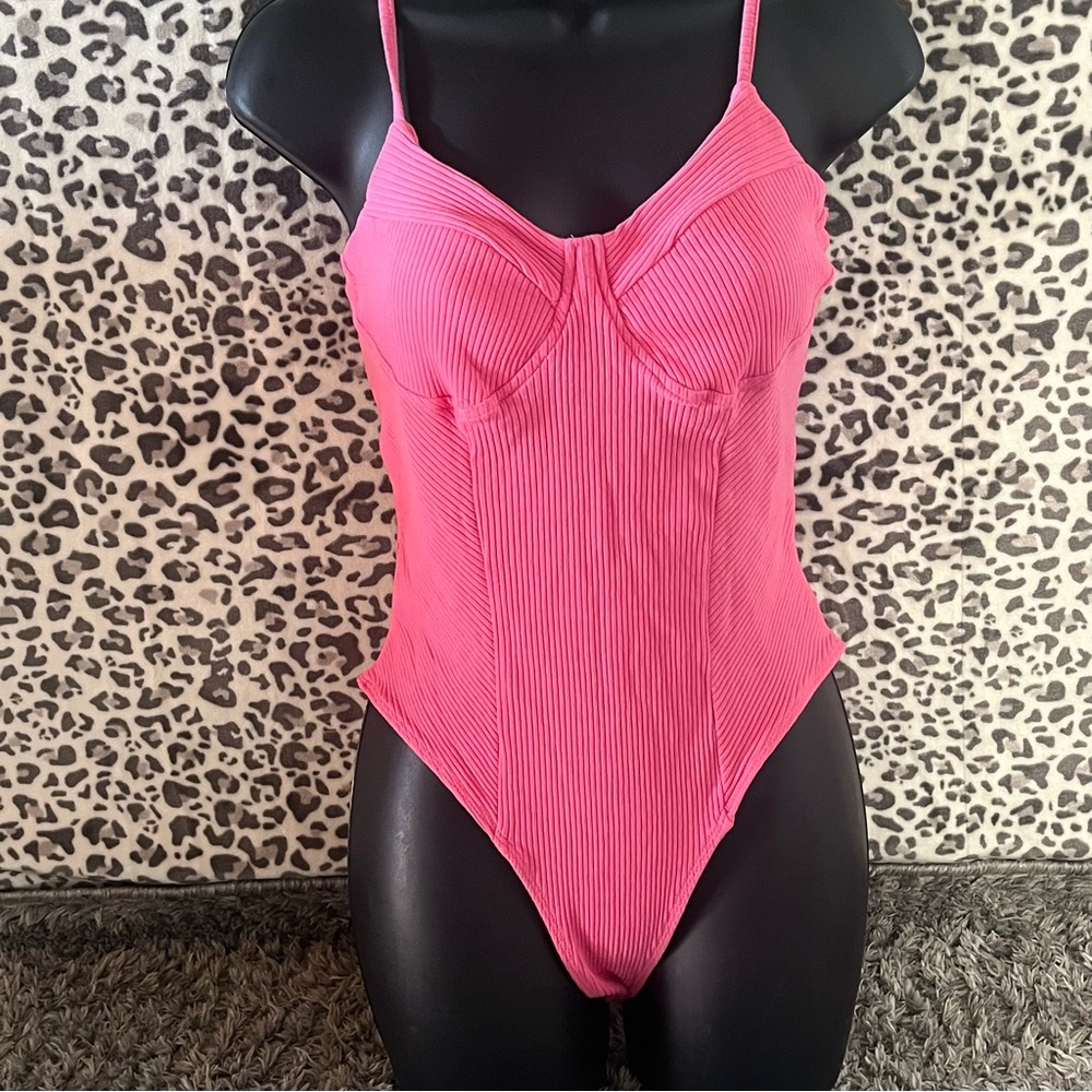 Pink Ribbed Bodysuit - Picture 1 of 3